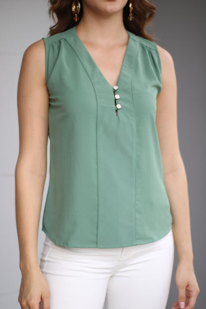 BLUSA VERDE M/SIZA ESCOTE EN V - 10142