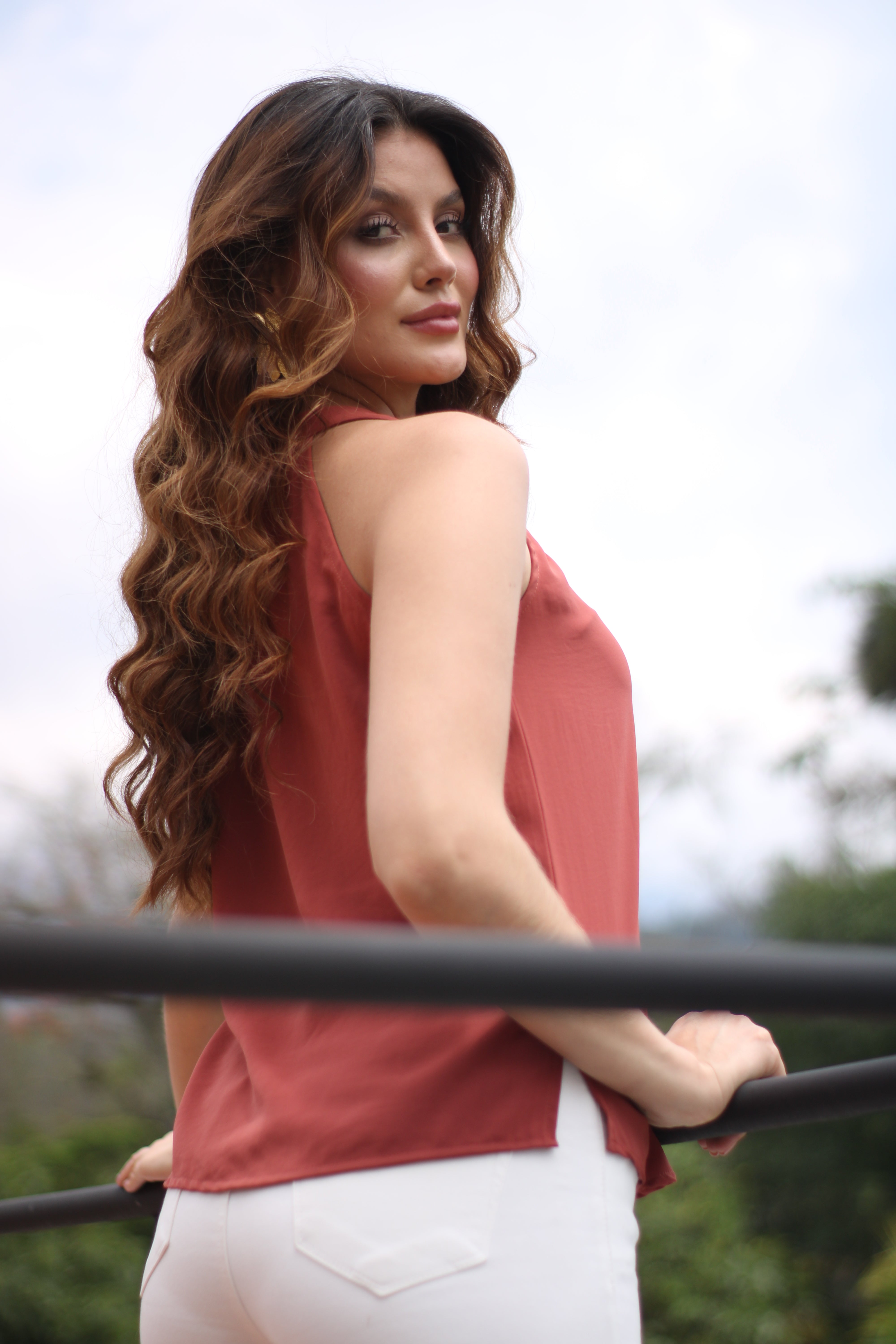 BLUSA TERRACOTA M/SIZA CUELLO HALTER - 10367